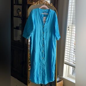 Zara NWT Blue 100% Linen Tunic Shirt Dress